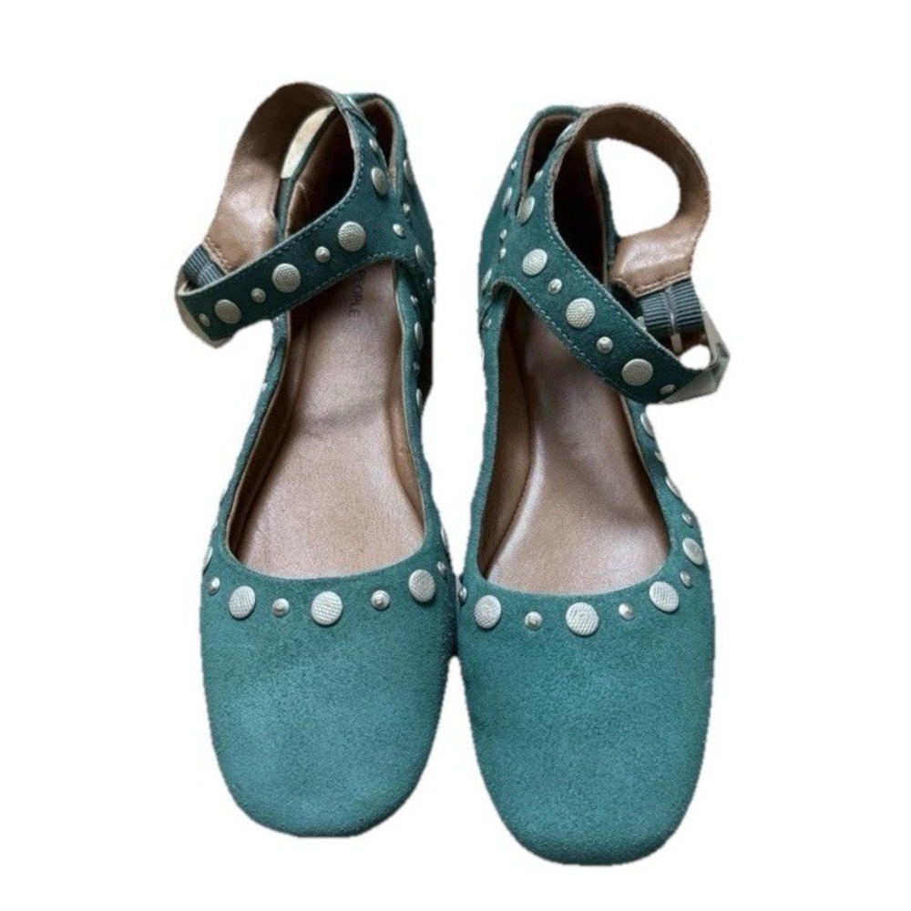 Free People Mystic Studded Mary Jane Ballet Flats Teal Green Suede - Picture 3 of 10